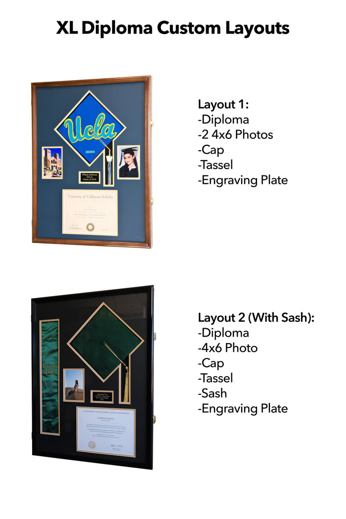 XL Diploma, Graduation Tassel, and Cap Display Cabinet (w/ Custom Matting Colors)