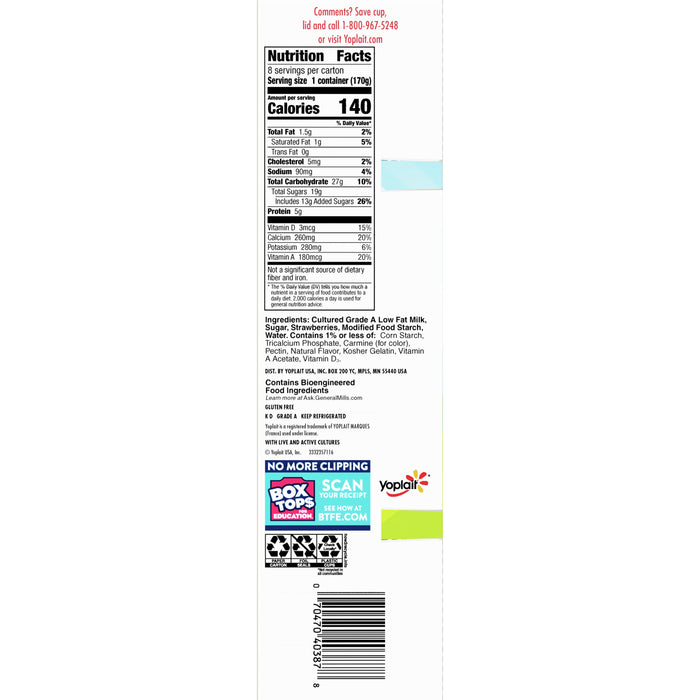 Yoplait Original Strawberry Low Fat Yogurt Pack, 8 Ct